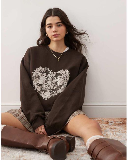 Miss Selfridge Brown Angel Tapestry Oversized Jumper