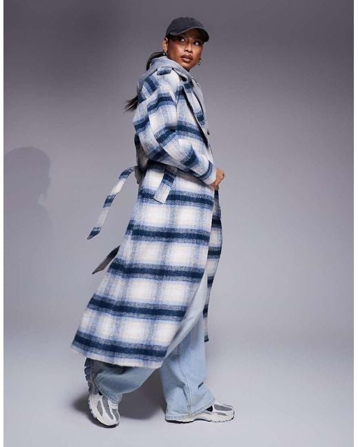 River Island Blue Wool Blend Belted Coat