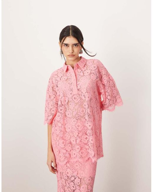 ARRANGE Pink Lace Polo Shirt Co-ord
