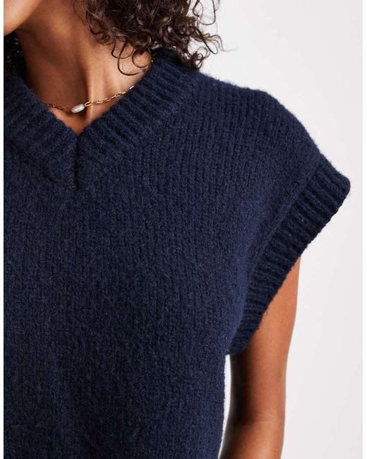 ASOS Blue Boxy Fluffy V-neck Tank