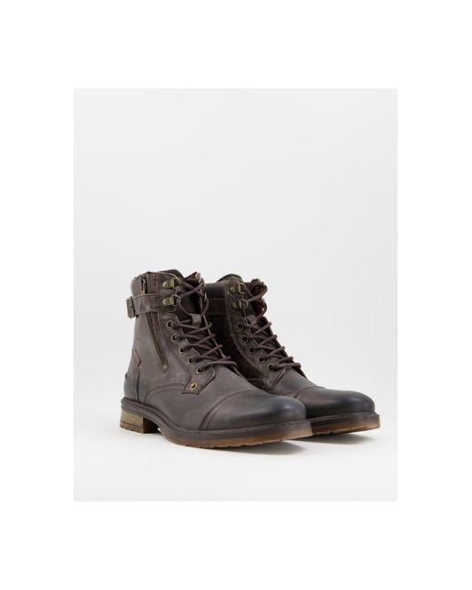 River Island Brown Distressed Buckle Boot for men