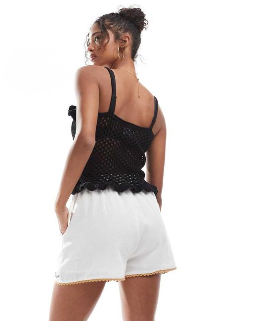 Stradivarius White Co Ord Summer Print Embroidery Short