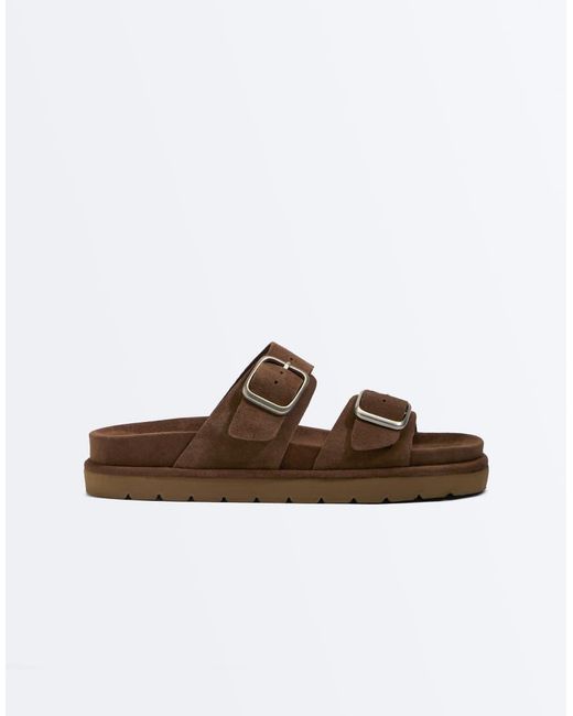 Oysho Brown Platform Buckle Sandals