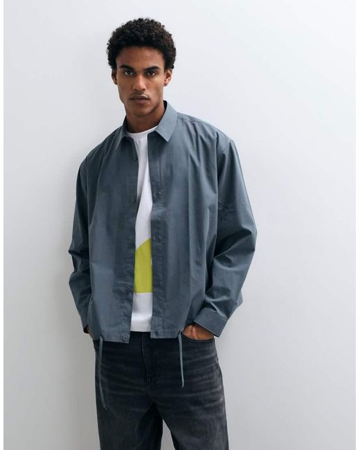 ASOS Blue Boxy Oversized Poplin Shirt With Drawcord Hem for men