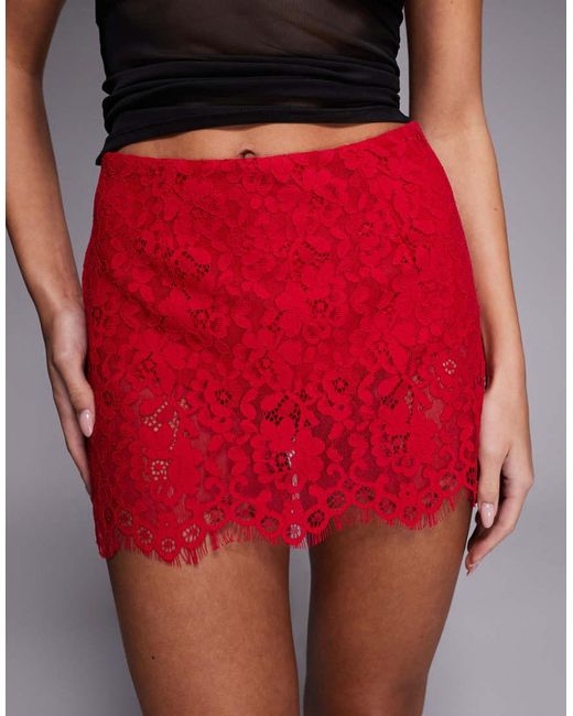 AFRM Red Presley Lace Scallop Hem Mini Skirt Co-Ord