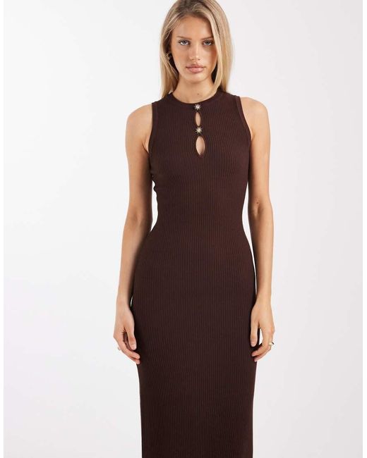 New Look Brown Sun Hardware Keyhole Detail Knitted Midi Dress