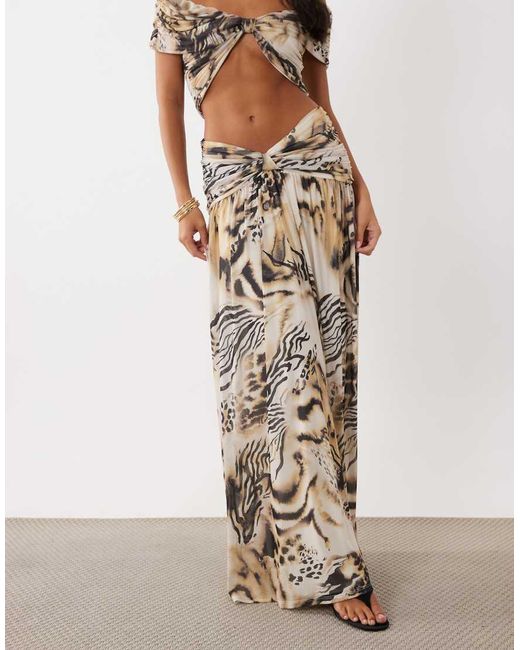 ASOS White Printed Mesh Gathered Waist Maxi Skirt