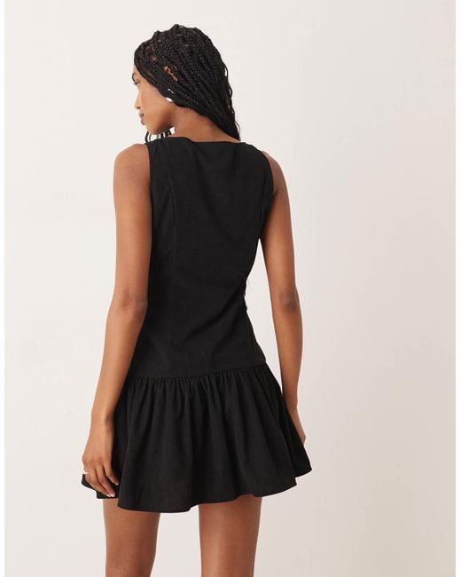 ASOS Black Cord Slash Neck Button Down Dropped Waist Mini Dress