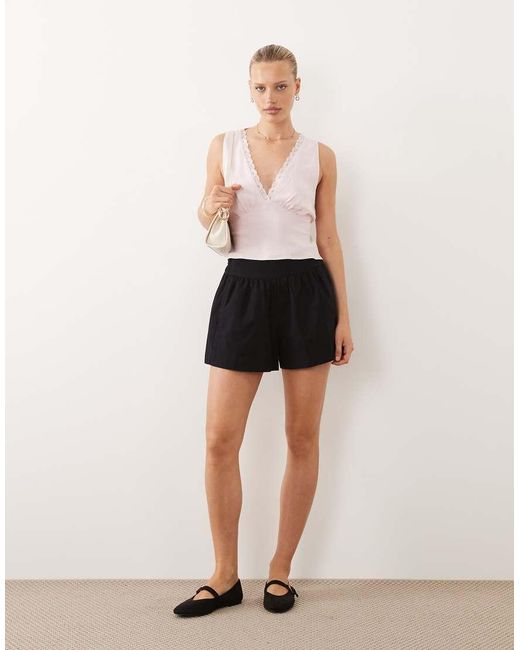 ASOS White Linen Look Pull On Shorts