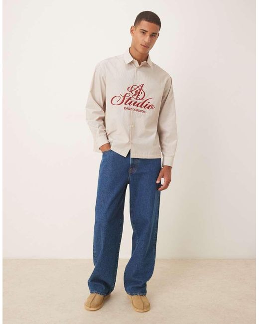 ASOS Oversized Overhemd Met Print Op De Borst in het Natural voor heren