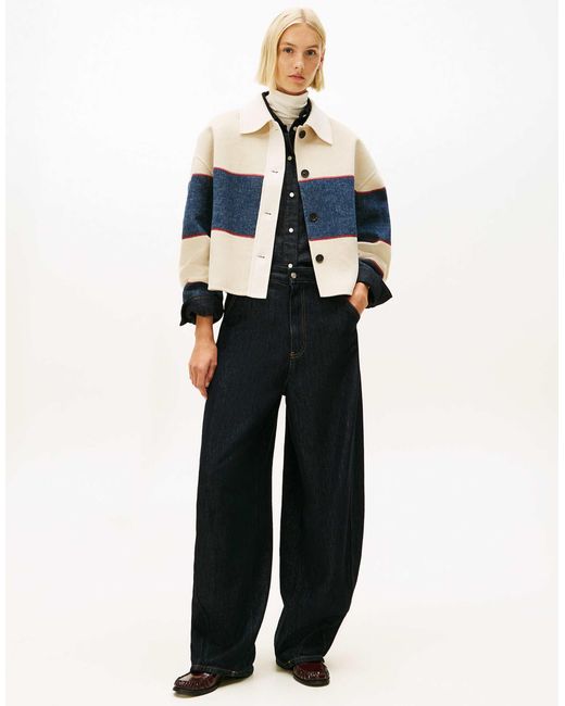 Tommy Hilfiger Blue – oversize-rugbyjacke mit cropped-schnitt aus wollmix