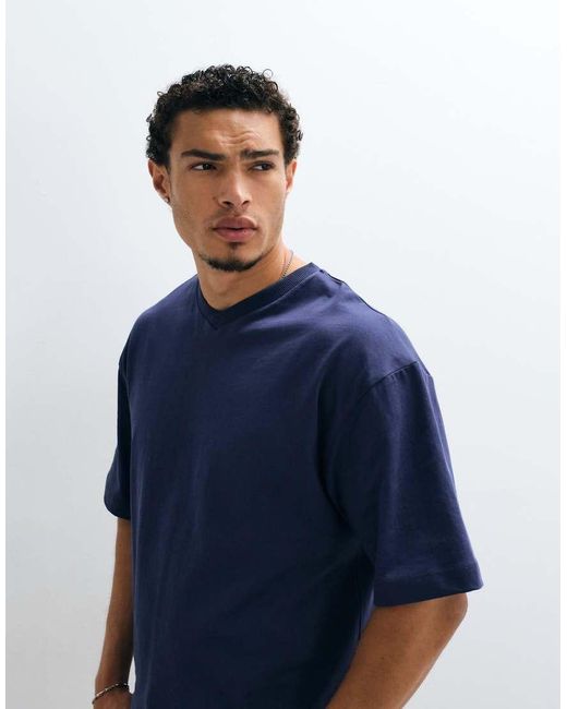 Collusion Blue V Neck Fitted T-shirt for men