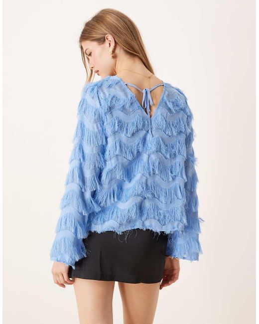 Y.A.S Blue Textured Flared Sleeve Blouse