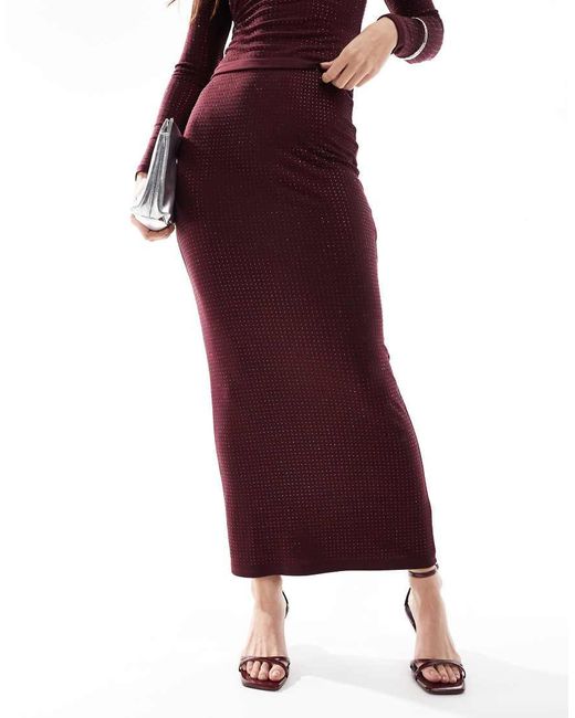 Gonna Lunga Bordeaux Con Dettagli Applicati A Caldo di 4th & Reckless in Red