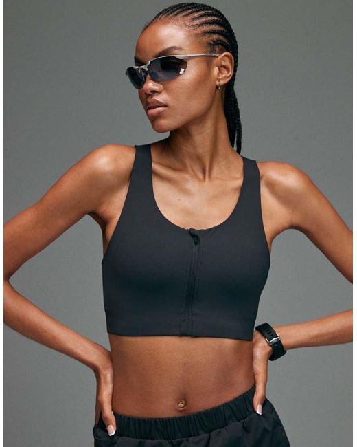 4505 Black Premium High Impact Zip Front Running Sports Bra With Adjustable Straps And Reflective Detail