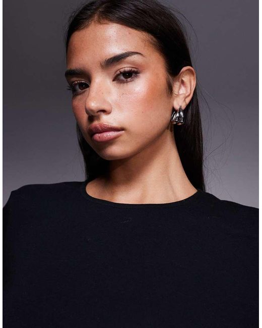 ASOS Black Long Sleeve Crew Neck Top With Shoulder Pads