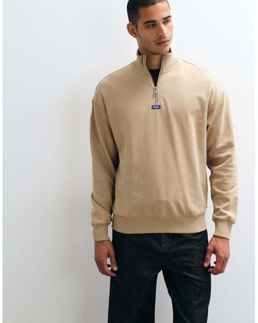 HUGO Natural Neeler Quarter Zip Sweatshirt for men