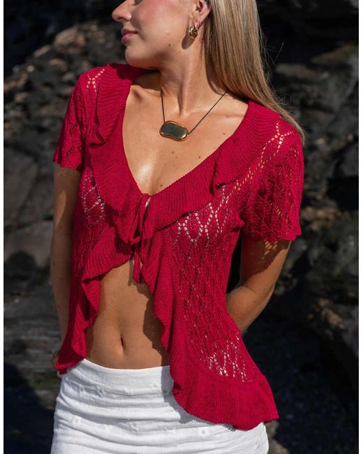 Daisy Street Red X Molly Mcfarlane Ruffle Crochet Top