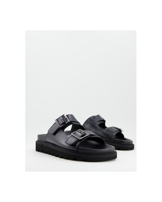 Walk London Black Jaws Double Strap Chunky Sandals for men