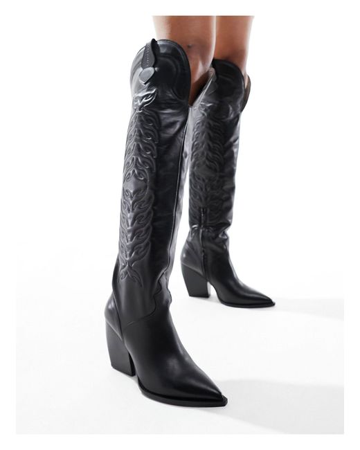 AllSaints Black Roxanne Western Leather Over The Knee Boots