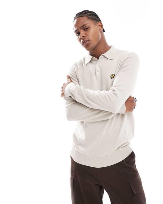 Lyle Scott Merino Long Sleeve Knitted Polo in White for Men Lyst UK
