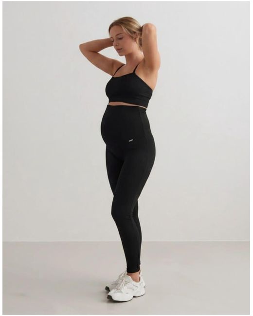Aim'n Black Ribbed Seamless Maternity Tights