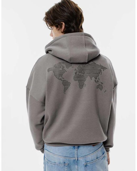 Pull&Bear Gray Map Hoodie for men