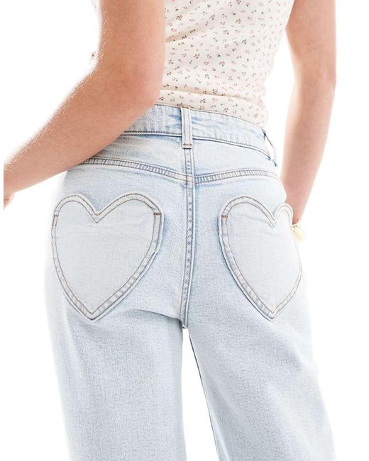 Miss Selfridge Blue Heart Pocket Straight Leg Jeans