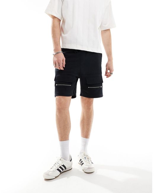ASOS Black Slim Fit Utility Shorts With Front Pocket Detail for men