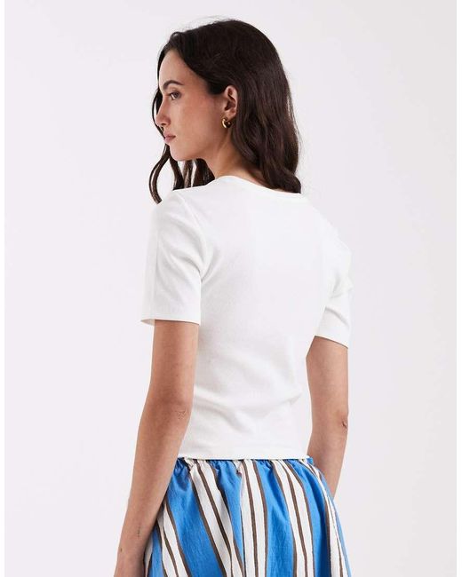 ONLY White Rib T-shirt With Bow Details