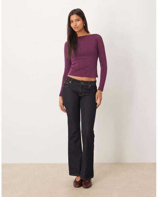 Abercrombie & Fitch Purple Slash Neck Cowl Back Long Sleeve Top