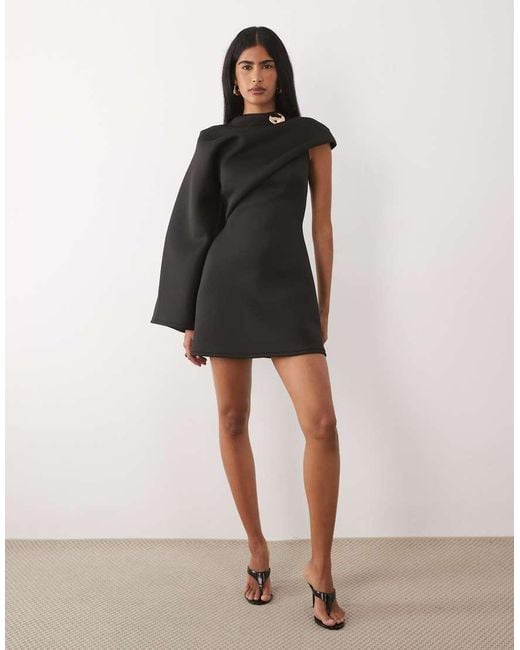 ASOS Black Long Cape Sleeve Mini Dress With Shoulder Trim