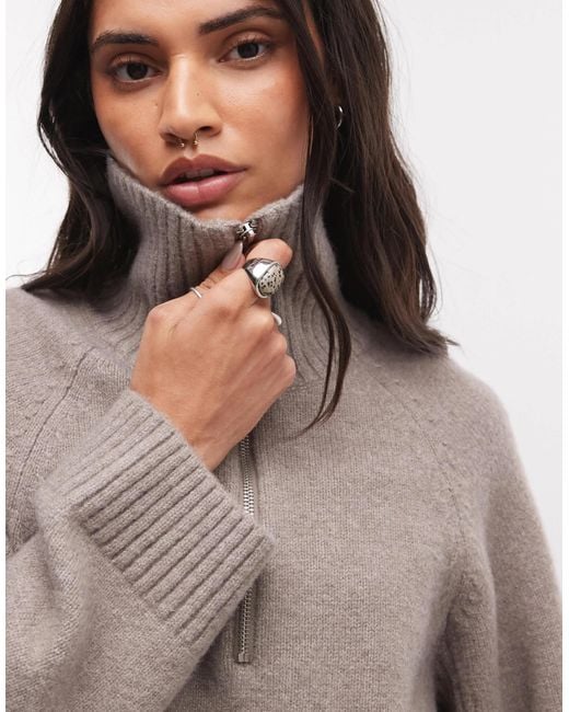 Monki Brown Half Zip Jumper