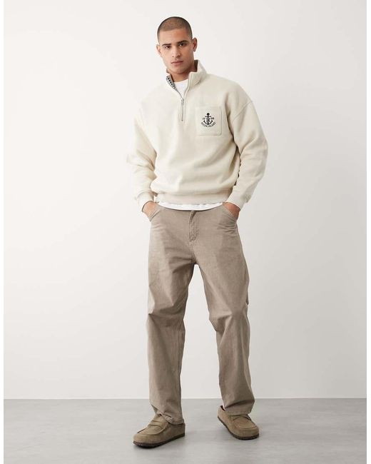 Abercrombie & Fitch Natural Quarter Zip Sweatshirt With Embroidered Pocket for men