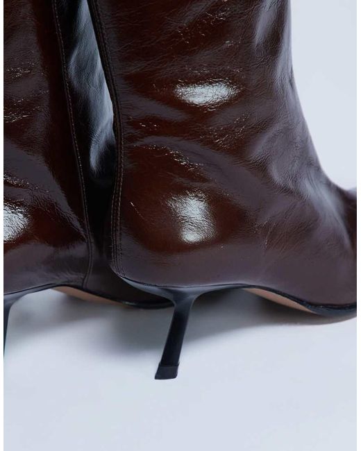 Botas Por La Rodilla Marrón Con Puntera Cuadrada De Cuero Premium Scarlett De TOPSHOP de color Brown