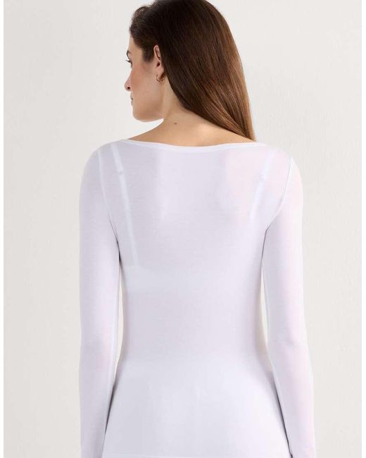 Intimissimi White Long-Sleeved Boat-Neck Micromodal Top