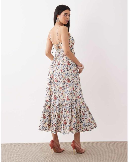 Abercrombie & Fitch Pink V Neck Flowy Maxi Dress With Built