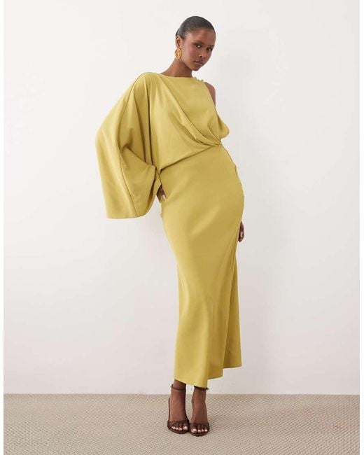 ASOS Yellow One Shoulder Drape Back Column Maxi Dress