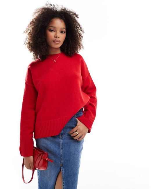 Bershka Red Chunky Crew Neck Jumper