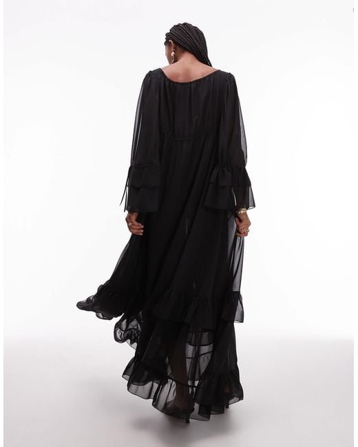 ASOS Black Chiffon Soft Volume Tie Front Maxi Dress