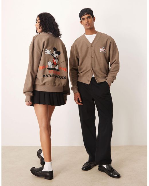 ASOS Brown Disney Unisex Oversize Cardigan With Mickey Mouse Print