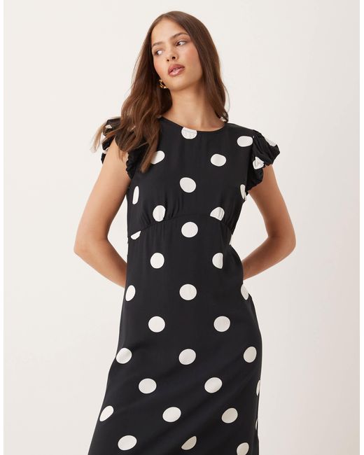 Clara - robe mi-longue à pois et manches volantées - et blanc Nobody's Child en coloris Black