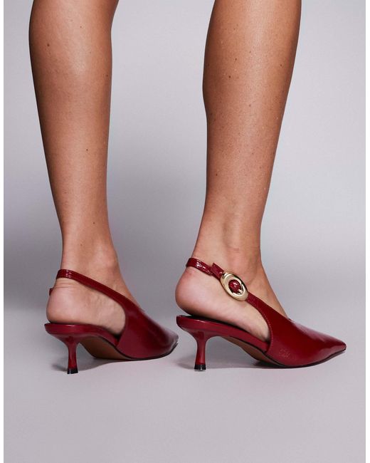 River Island Red Heeled Pumps With Buckle Detailing