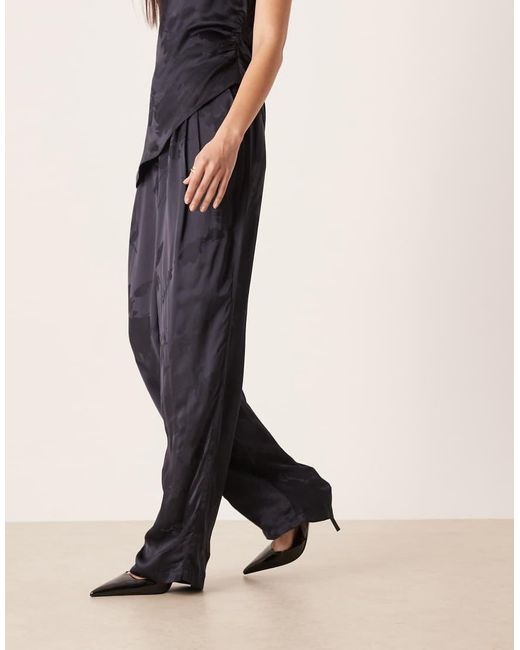 ASOS Blue Tailored High Waist Straight Leg Satin Jacquard Trousers Co-ord