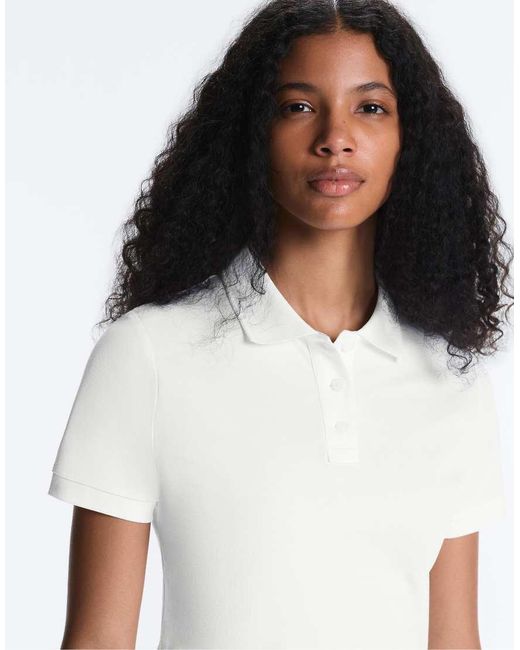 Oysho White Short Sleeve Piqué Polo Shirt