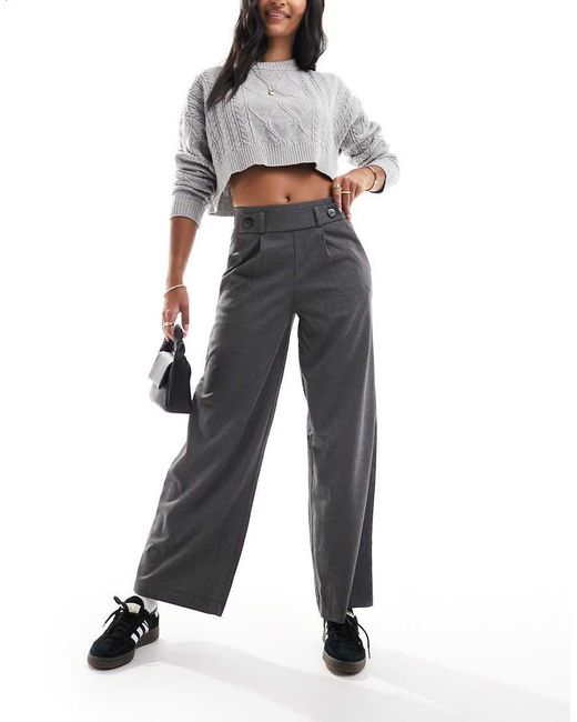 Jdy Black High Waisted Crop Wide Leg Tailored Trousers