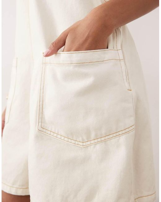 ASOS Natural Denim Playsuit With Scoop Neck And Cross Back