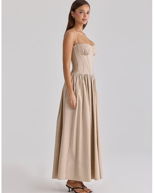 House Of Cb Natural Rona Taupe Cotton Corset Maxi Dress