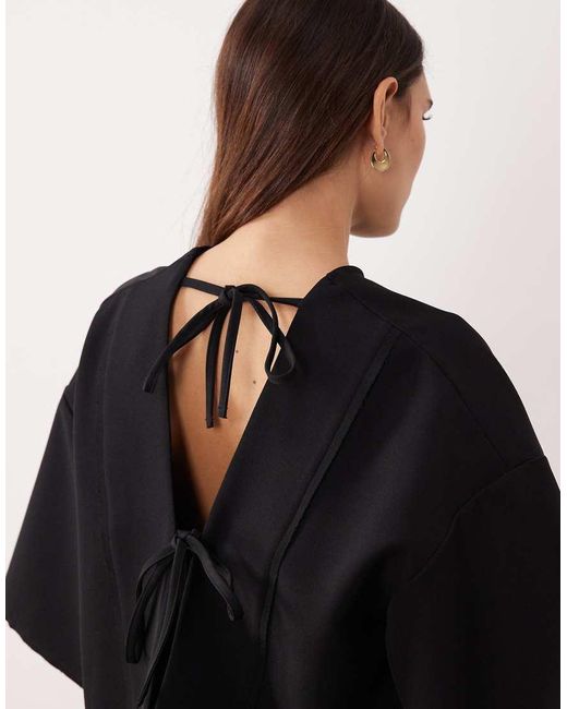 ARRANGE Black Boxy Seam Top With Tie Back Detail