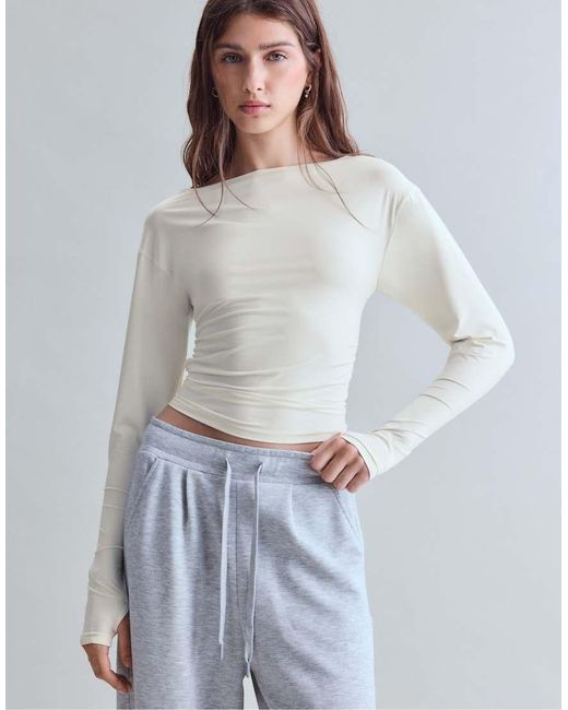 Stradivarius Blue Long Sleeve Ruched Top
